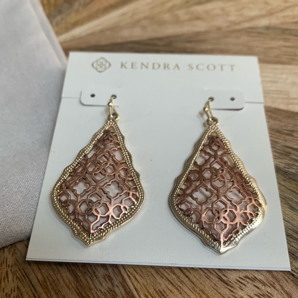 Kendra Scott Addie Gold Drop Earrings In Rose Gold Filigree Mix